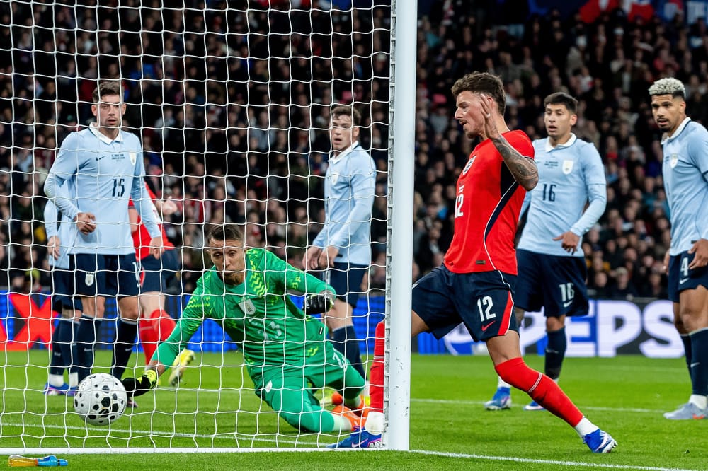 Ben White scores against Uruguay