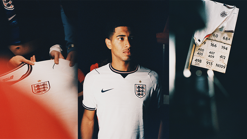 Jude Bellingham shows off England's new shirt for the 2026 World Cup