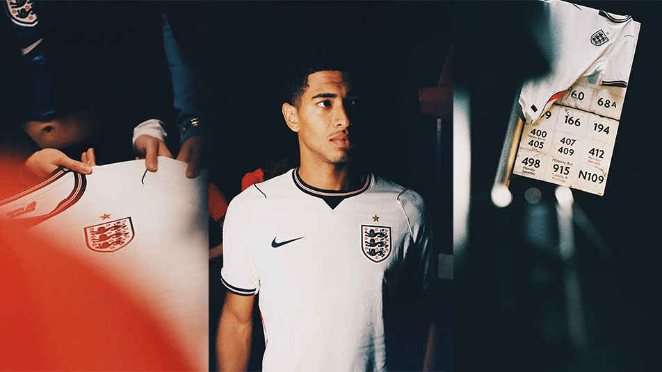 Jude Bellingham shows off England's new shirt for the 2026 World Cup